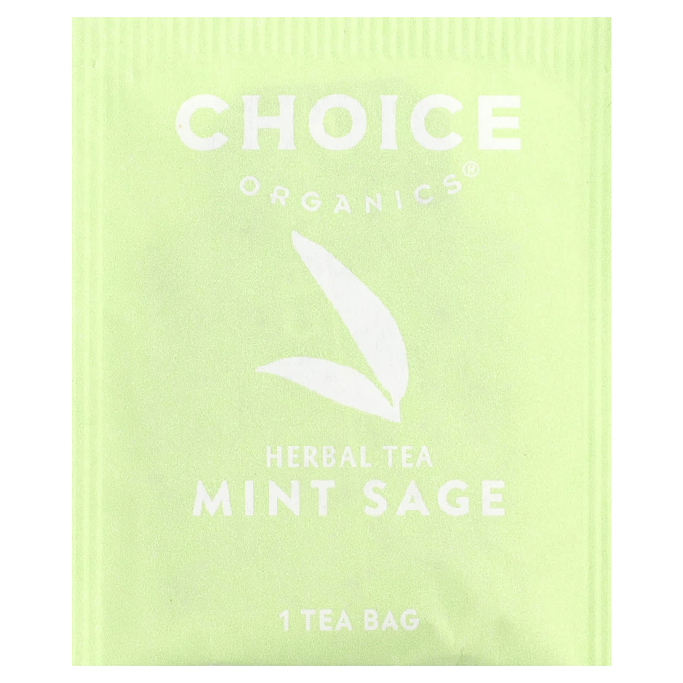 Choice Organics, травяной чай, мята и шалфей, без кофеина, 16 чайных пакетиков, 29 г (1,02 унции)