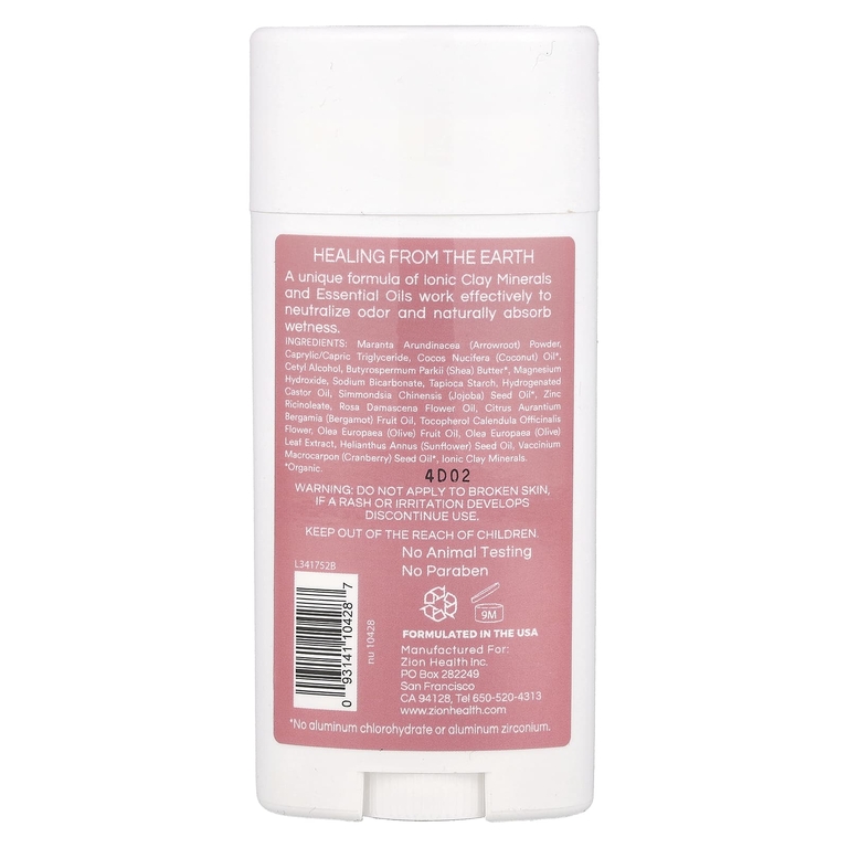 Zion Health, Bold, дезодорант ClayDry, бергамот и роза, 80 г (2,8 унции)