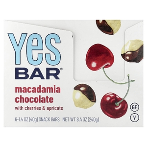Yes Bar, батончик-снек, шоколад макадамия, вишня и абрикосы, 6 батончиков по 40 г (1,4 унции)