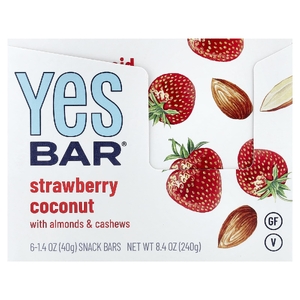 Yes Bar, Snack Bar, клубника и кокос, 6 батончиков по 40 г (1,4 унции)