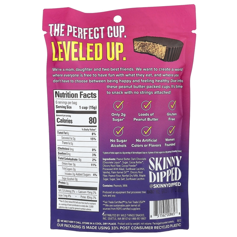 SkinnyDipped, Чашки с арахисовой пастой из темного шоколада, 90 г (3,17 унции) (Товар снят с продажи) 