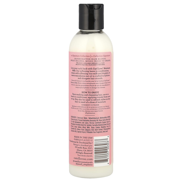 Camille Rose, Curl Love Moisture Milk, несмываемый кондиционер, рисовое молоко и масло макадамии, 240 мл (8 унций) (Товар снят с продажи) 