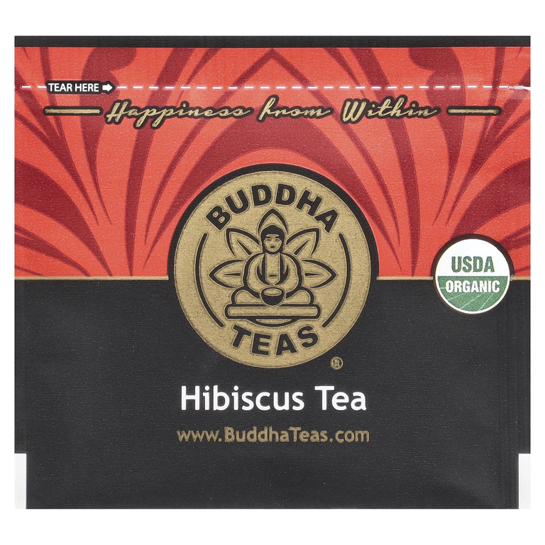 Buddha Teas, органический травяной чай, гибискус, без кофеина, 18 чайных пакетиков, 27 г (0,96 унции)