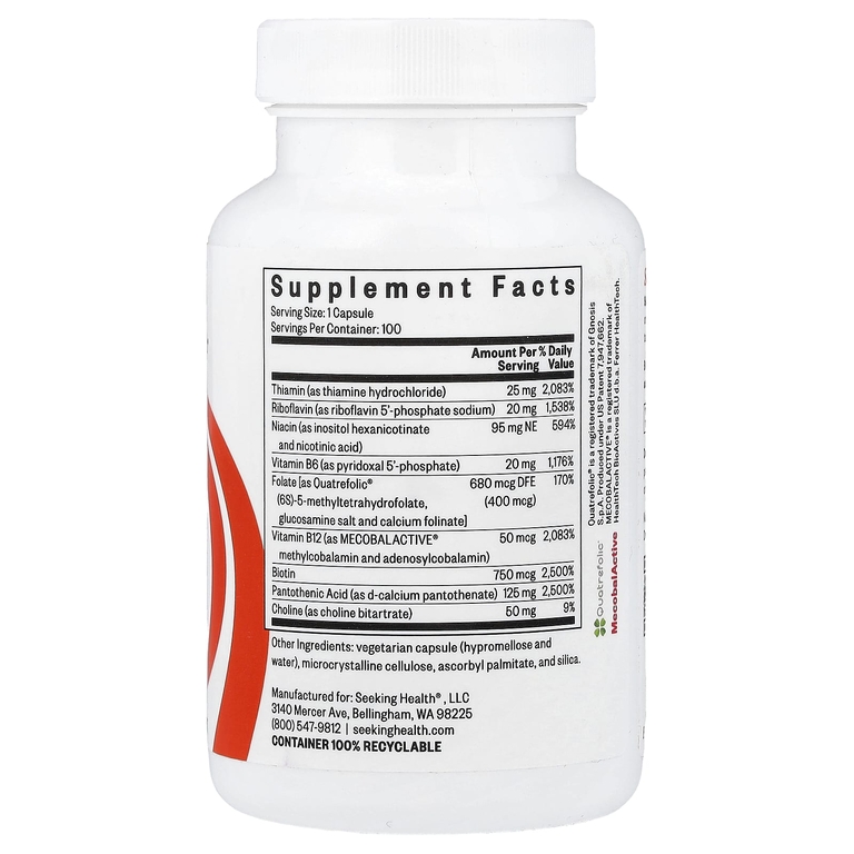 Seeking Health, комплекс витаминов группы B плюс, с холином, 100 капсул