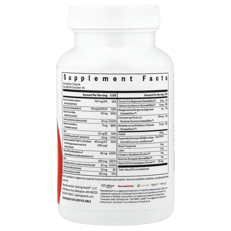 Seeking Health, Multivitamin One, мультивитамины, 45 капсул