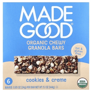 MadeGood, Органические жевательные батончики гранолы, печенье и сливки, 6 батончиков, 24 г каждый (Товар снят с продажи) 