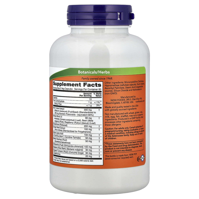 NOW Foods, комплекс для поддержки здоровья печени, 180 растительных капсул