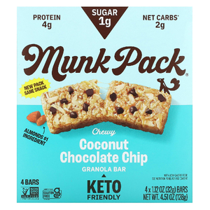 Munk Pack, жевательный батончик-мюсли, кокос и шоколадная крошка, 4 шт. по 32 г (1,12 унции) (Товар снят с продажи) 