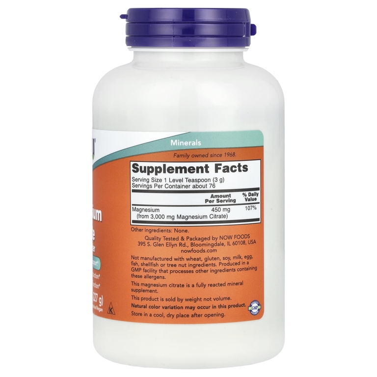 NOW Foods, чистый цитрат магния в порошке, 227 г (8 унций)