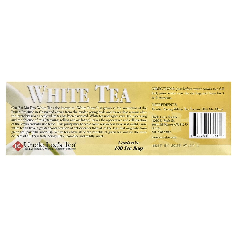 Uncle Lee's Tea, белый чай, 100 чайных пакетиков, 150 г (5,29 унции)