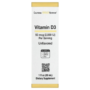 California Gold Nutrition, витамин D3, с нейтральным вкусом, 50 мкг (2000 МЕ), 30 мл (1 жидк. унция)