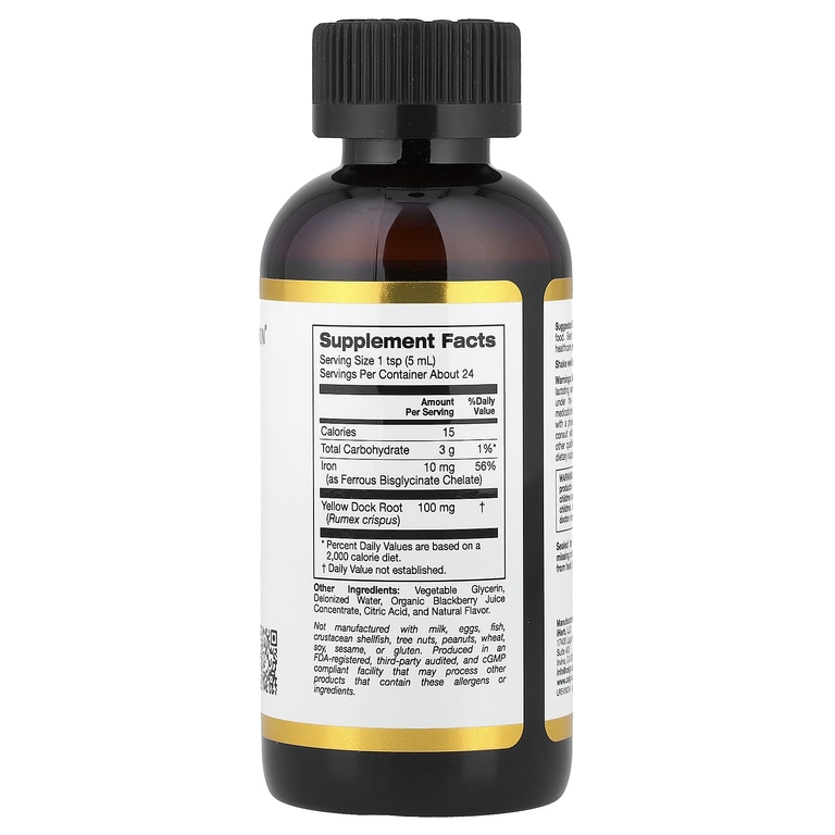 California Gold Nutrition, железо в виде хелатного бисглицината железа с корнем щавеля курчавого, 118 мл (4 жидк. унции)