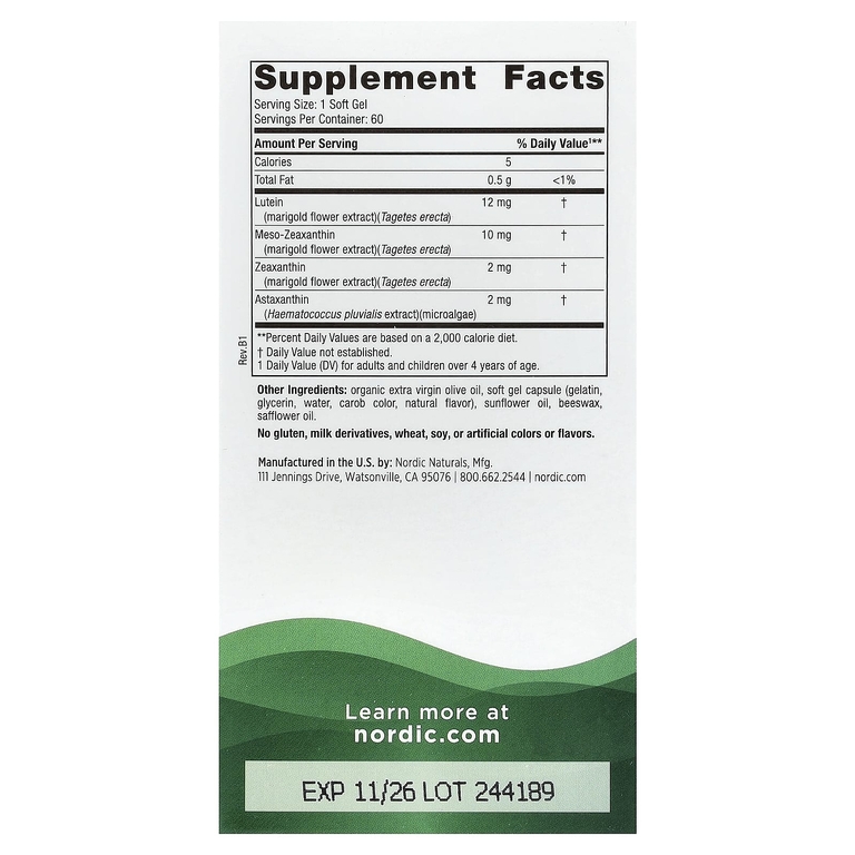 Nordic Naturals, средство для защиты глаз от синего излучения, 60 капсул (Товар снят с продажи) 