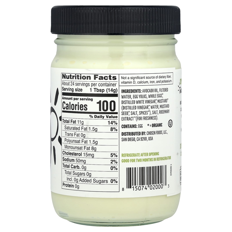 Chosen Foods, классический майонез со 100% чистым маслом авокадо, 355 мл (12 жидк. унций)