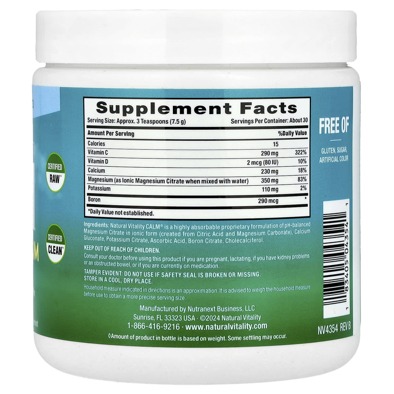Natural Vitality, CALM® Plus Calcium, смесь для приготовления напитка из магния и кальция, оригинальный без добавок, 227 г (8 унций)
