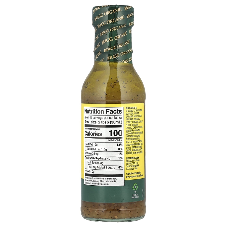 Bragg, органическая заправка и маринад с яблочным уксусом Bragg®, заправка с уксусом, 354 мл (12 жидк. унций)