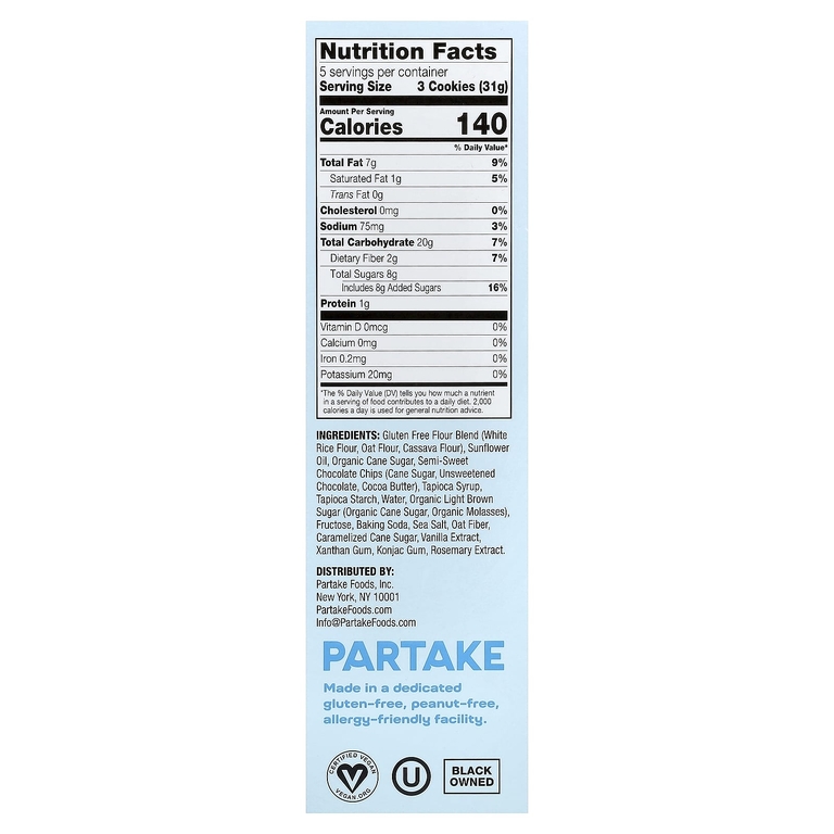 Partake, мягкое печенье, с шоколадной крошкой, 150 г (5,5 унции) (Товар снят с продажи) 