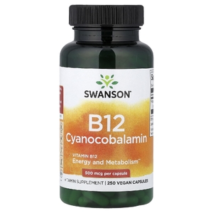 Swanson Vitamins, витамин B12, 500 мкг, 250 веганских капсул
