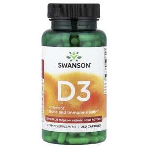 Swanson Vitamins, витамин D3, высокоактивный, 25 мкг (1000 МЕ), 250 капсул