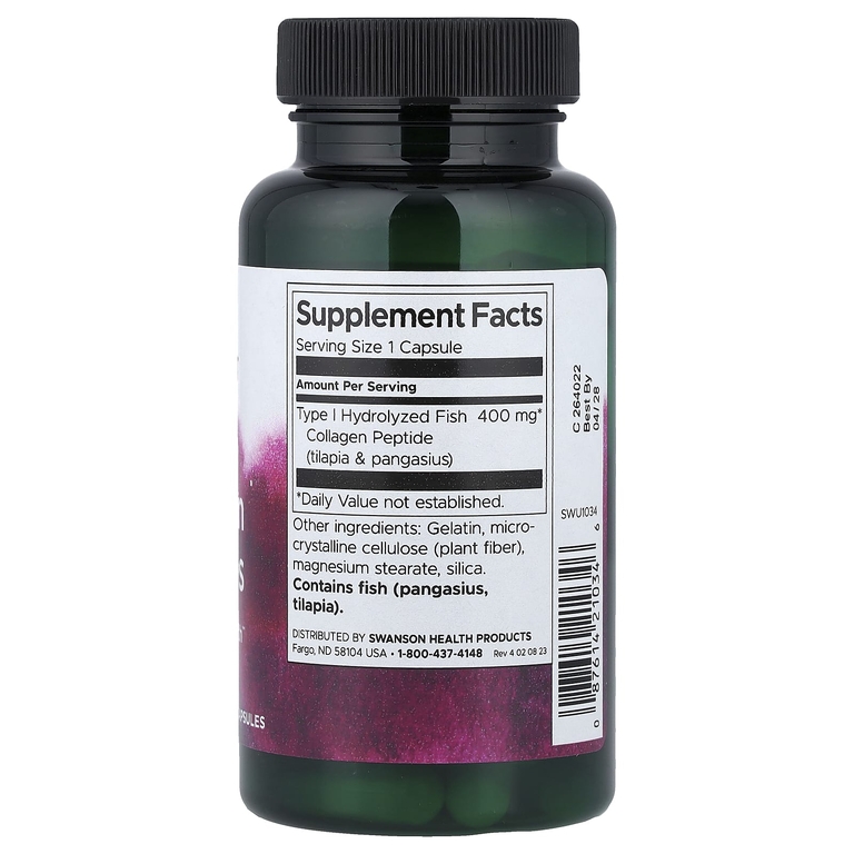 Swanson Vitamins, пептиды морского коллагена, 400 мг, 60 капсул