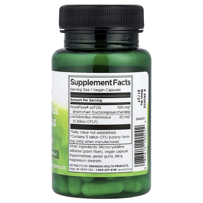 Swanson Vitamins, лактобактерии рамнозус с ФОС, 60 веганских капсул