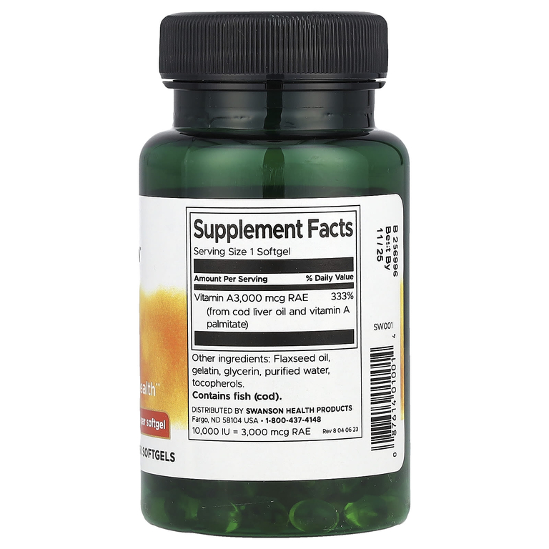 Swanson Vitamins, Витамин A, 10 000 МЕ, 250 мягких таблеток
