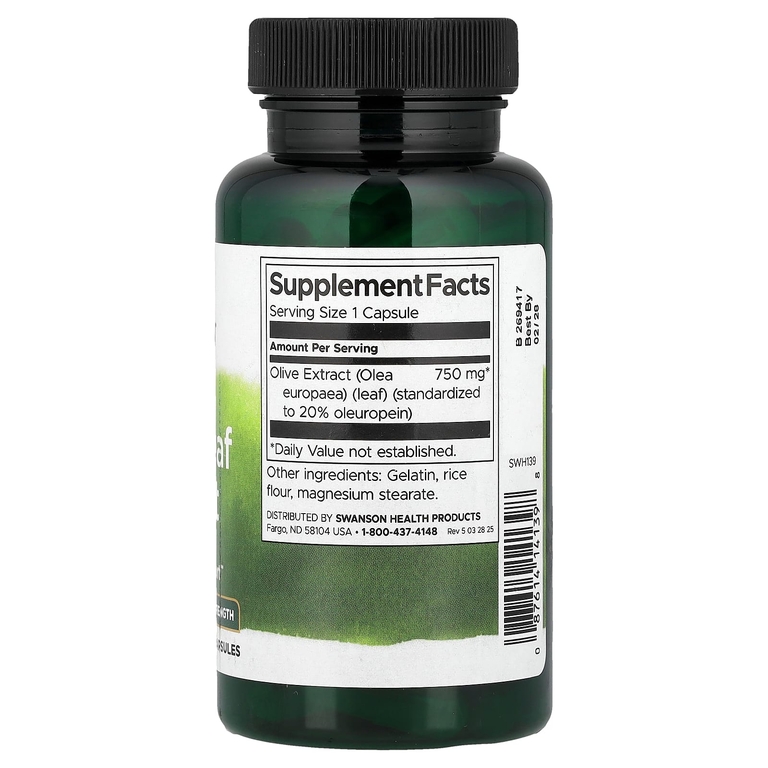 Swanson Vitamins, Экстракт оливковых листьев, 750 мг, 60 капсул