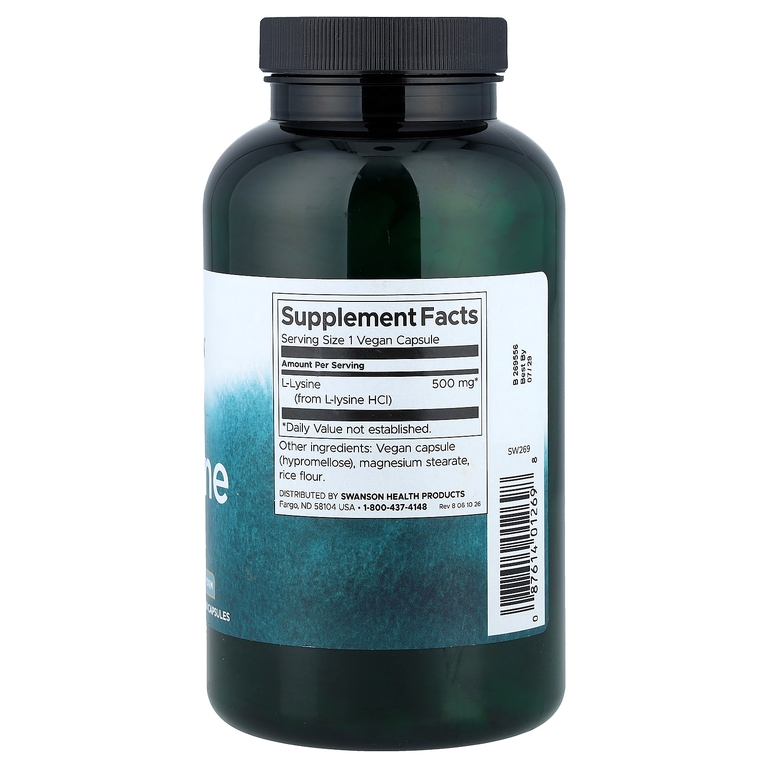Swanson Vitamins, L-лизин, 500 мг, 300 веганских капсул