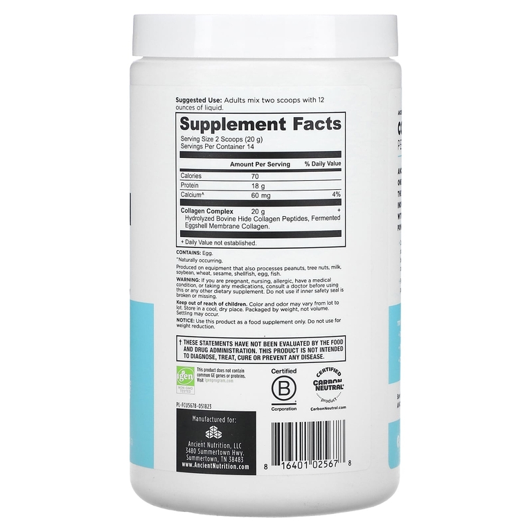 Ancient Nutrition, Пептиды коллагена, без добавок, 280 г (9,88 унции)