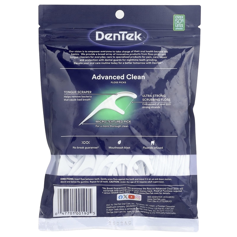 DenTek, Advanced Clean Floss Picks, жидкость для полоскания рта, 150 зубочисток