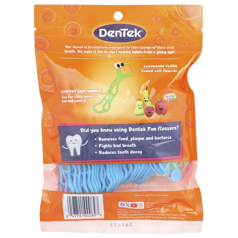 DenTek, Kids Fun Flossers, дикие фрукты, 90 зубочисток (Товар снят с продажи) 