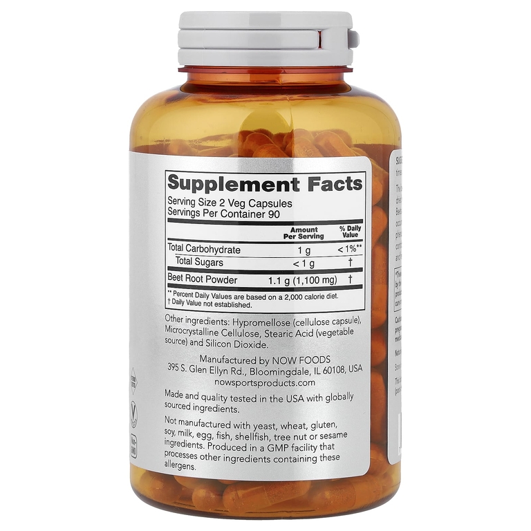 NOW Foods, Sports, свёкла, 180 вегетарианских капсул (0,55 г в 1 капсуле)