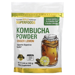 California Gold Nutrition, Superfoods, комбуча в порошке, со вкусом имбиря и лимона, 160 г