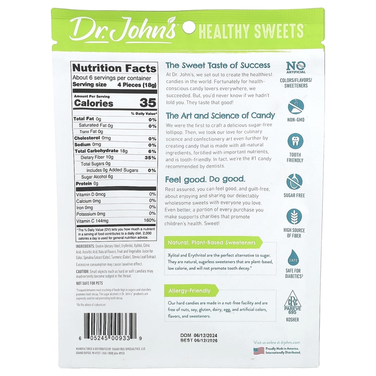 Dr. John's Healthy Sweets, Classic Fruit Hard Candy, голубая малина, вишня, виноград, лимон, лайм и апельсин, 109 г (3,85 унции)