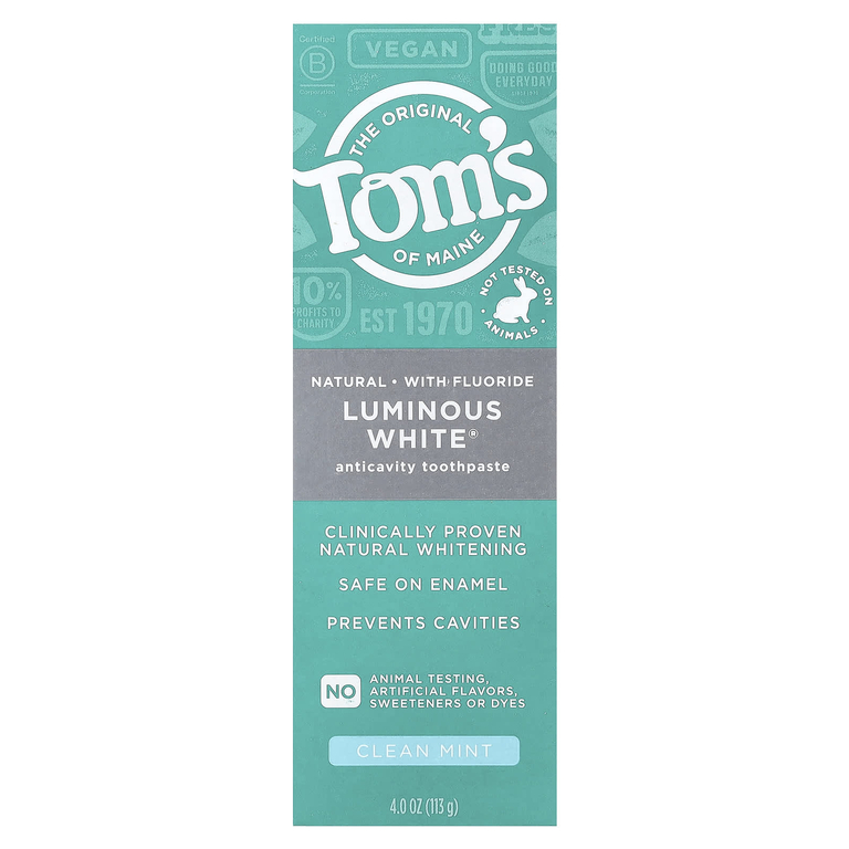 Tom's of Maine, Luminous White®, зубная паста от кариеса с фтором, чистая мята, 113 г (4 унции)