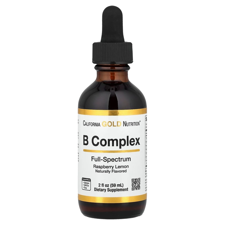 California Gold Nutrition, комплекс витаминов группы B полного спектра с витамином B12, пантотеновой кислотой, биотином и ниацином, малина и лимон, 59 мл (2 жидк. унции)