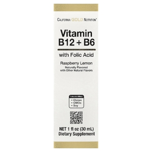 California Gold Nutrition, витамин B12 в виде цианокобаламина с витамином B6 и фолиевой кислотой, малина и лимон, 30 мл (1 жидк. унция)