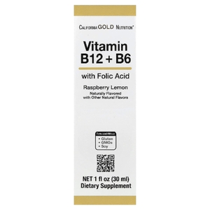California Gold Nutrition, витамин B12 в виде цианокобаламина с витамином B6 и фолиевой кислотой, малина и лимон, 30 мл (1 жидк. унция)
