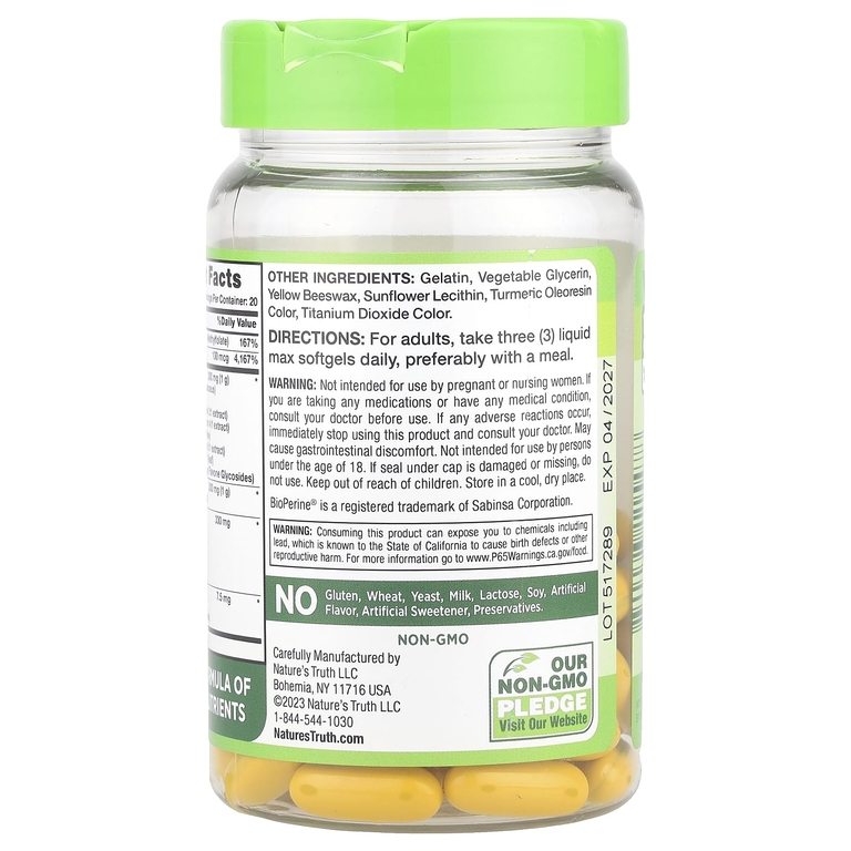 Nature's Truth, Brain Up ™, с L-теанином, бакопой, витамином B-12, MCT, 60 мягких таблеток Liquid Max