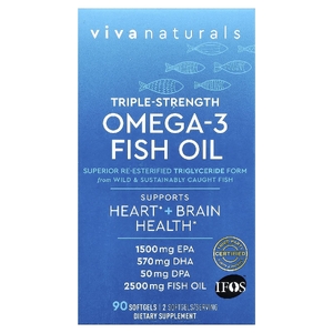 Viva Naturals, рыбий жир с омега-3, тройная сила, 2500 мг, 90 капсул