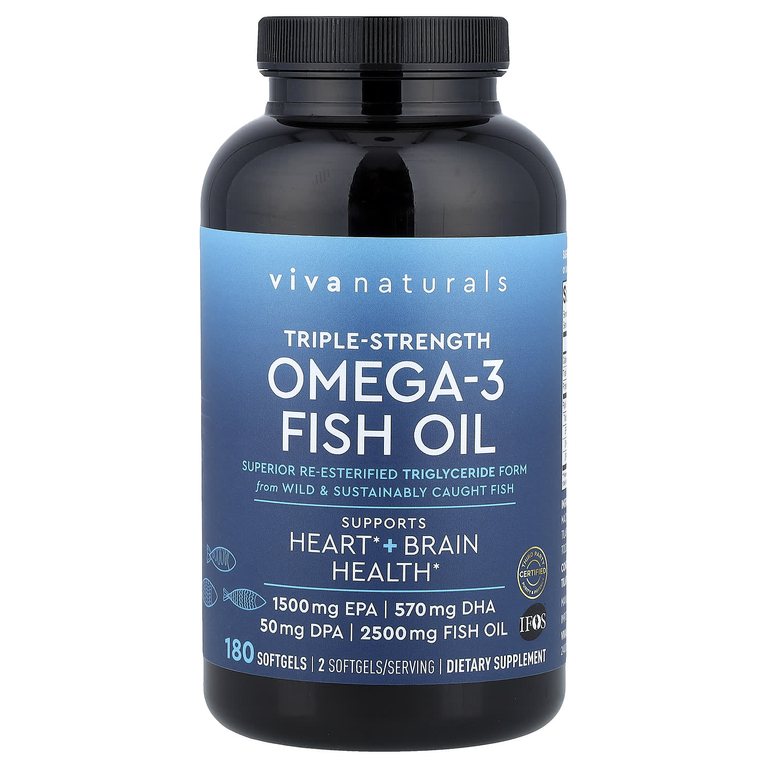 Viva Naturals, рыбий жир с омега-3, тройная сила, 2500 мг, 90 капсул