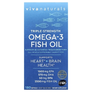 Viva Naturals, рыбий жир с омега-3, тройная сила, 2500 мг, 90 капсул