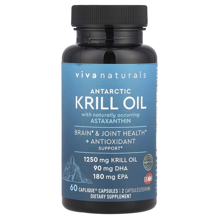 Viva Naturals, масло антарктического криля с астаксантином, 60 капсул Caplique