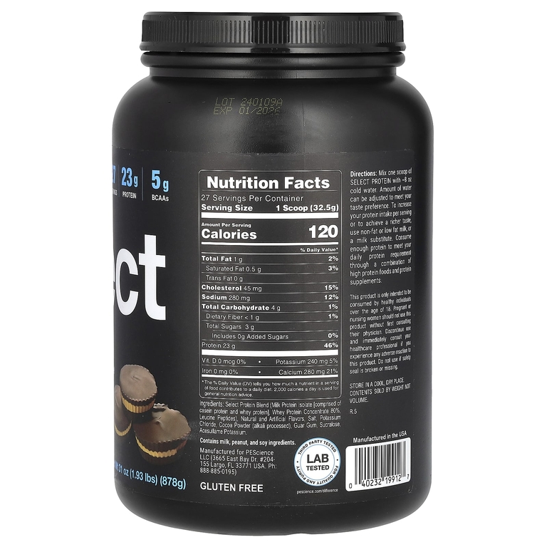 PEScience, Select Protein, протеиновая порошковая смесь для приготовления напитка, чашка с шоколадным и арахисовым маслом, 878 г (1,93 фунта)