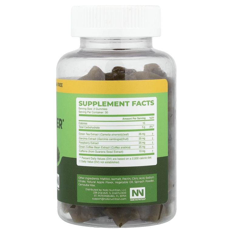 Nobi Nutrition, Жиросжигающие жевательные таблетки с зеленым чаем, 60 жевательных таблеток на основе пектина