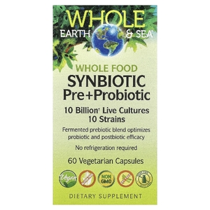 Natural Factors, Whole Earth & Sea®, синбиотическая добавка с цельнопищевыми пребиотиками и пробиотиками, 60 вегетарианских капсул