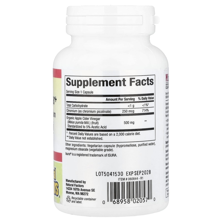 Natural Factors, Ферментированный яблочный уксус+, 500 мг, 90 вегетарианских капсул