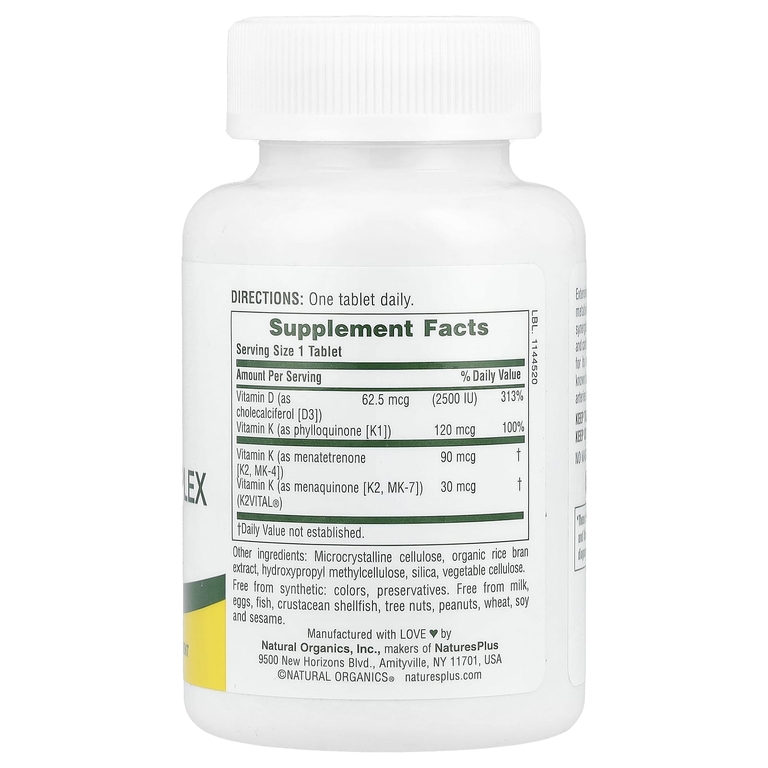 NaturesPlus, комплекс витаминов D3 и К, 90 таблеток