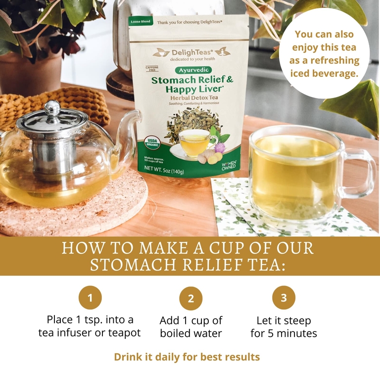 DelighTeas, травяной чай для очищения, для облегчения состояния желудка и печени, рассыпчатая смесь, без кофеина, 140 г (5 унций)