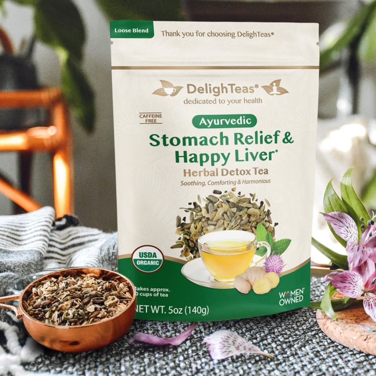 DelighTeas, травяной чай для очищения, для облегчения состояния желудка и печени, рассыпчатая смесь, без кофеина, 140 г (5 унций)